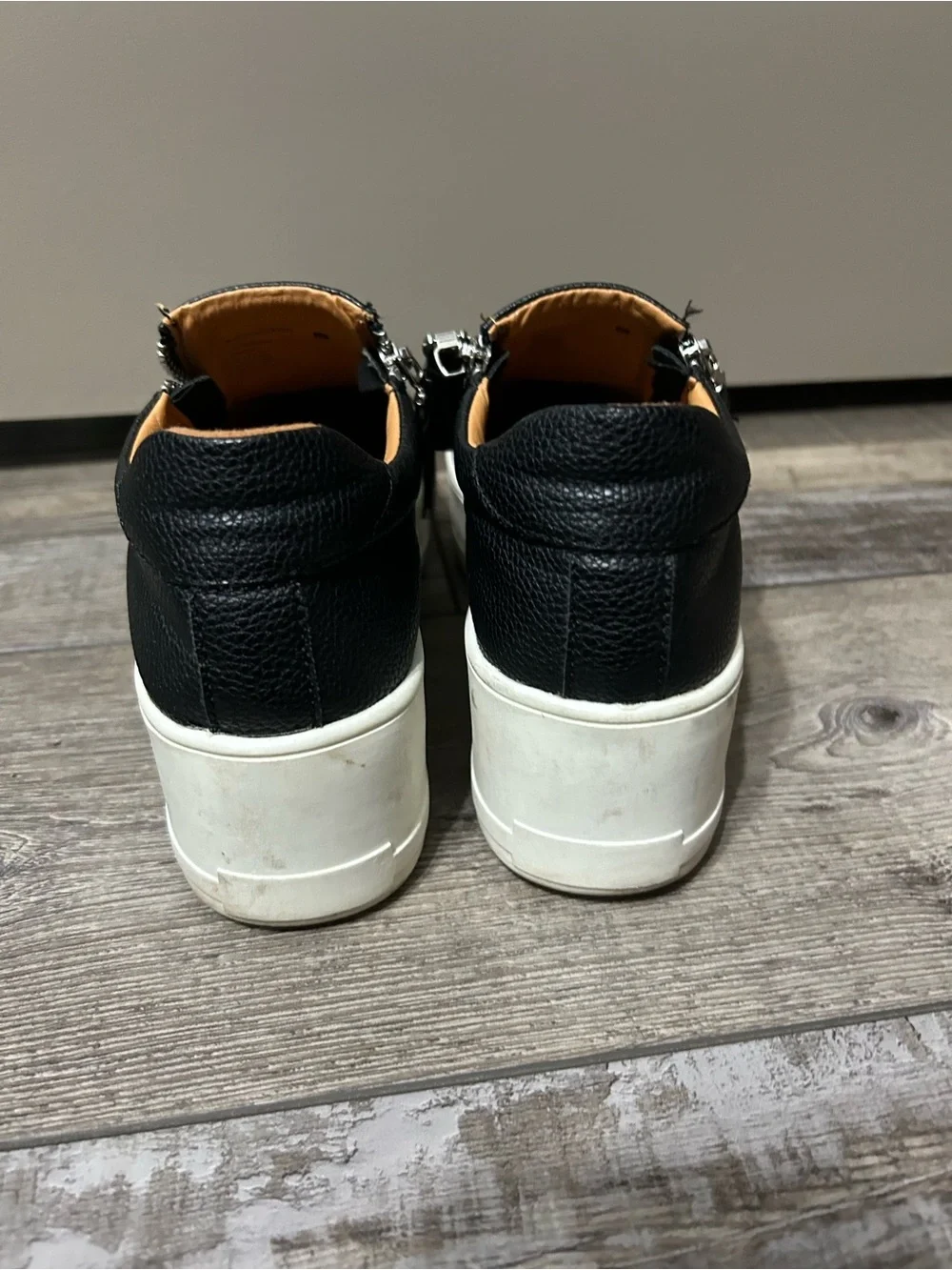 Woolworths Black Leather double Zip-Top Platform Sneakers